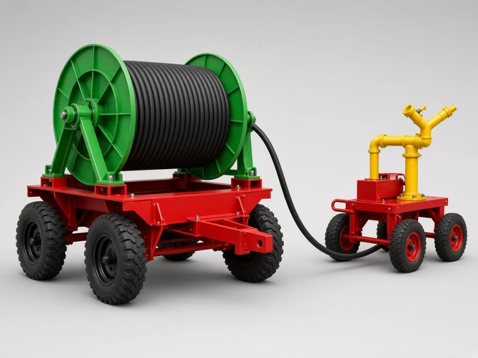 Travelling gun sprinklers and reel systems