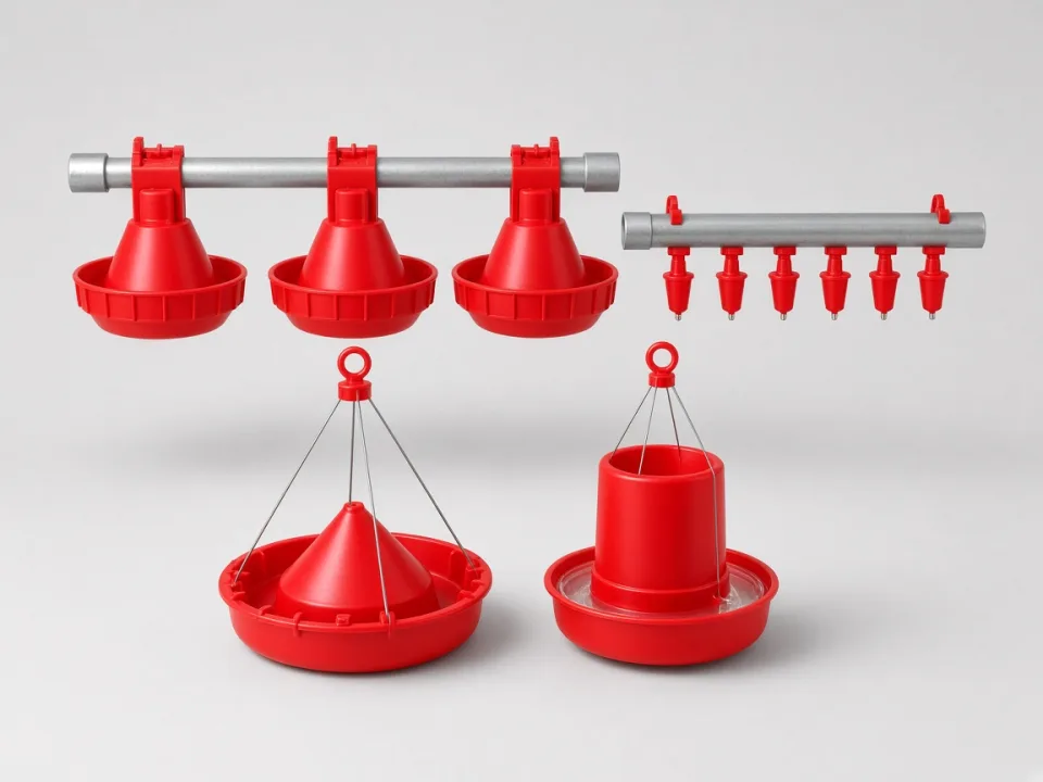 Poultry feeders, drinkers and egg collection systems